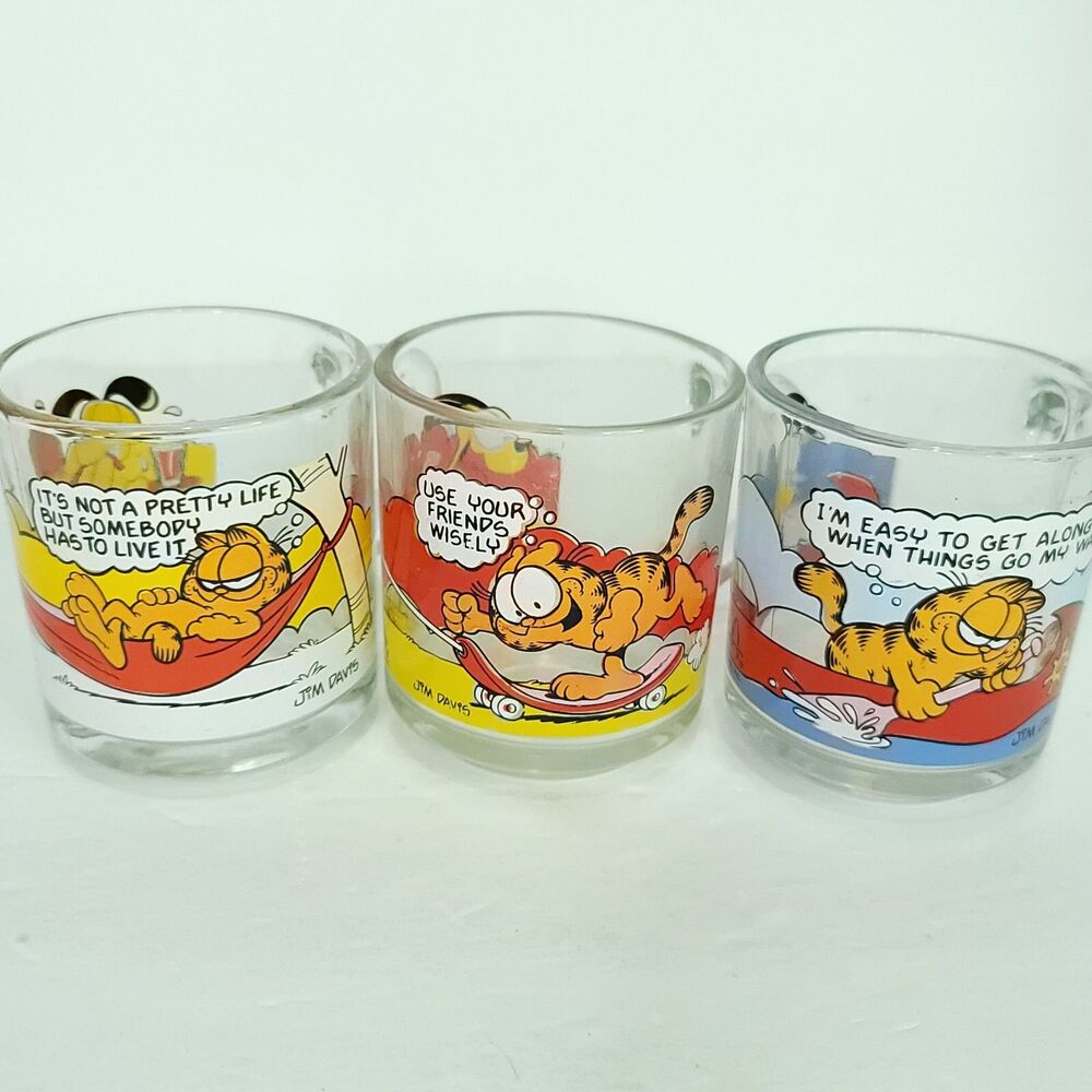 Garfield Odie Jim Davis McDonald's Collectors Glass Coffee Cup Mug 1978 Lot Of 3